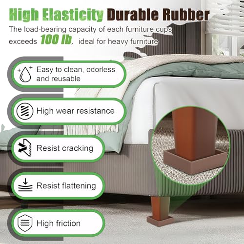 xxxHOLIC Non Slip Furniture Pads, 2" x 2" Brown Square, Set of 4 | Furniture Cups for Hardwood Floors, Rubber Furniture Grippers, Anti Slide Bed Frame & Couch Stoppers - color: Brown, size: 2"*2"Square