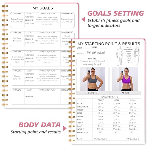 Fitness Journal Workout Planner for Women & Men - A5(5.5" x 8.5") Sturdy Workout Log Book for Gym & Personal Home Workouts - Pink - color: Pink 2