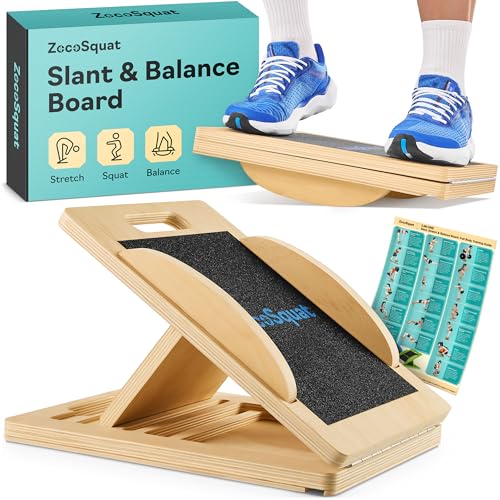 Slant Boards for Exercise, Wooden Slant Board, Calf Stretch Board with 7 Incline Angles, Velour Board, Balance Board & Calf Stretcher, Portable Incline Board for Physical Therapy, Ankle Mobility, Heel & Knees - color: Natural