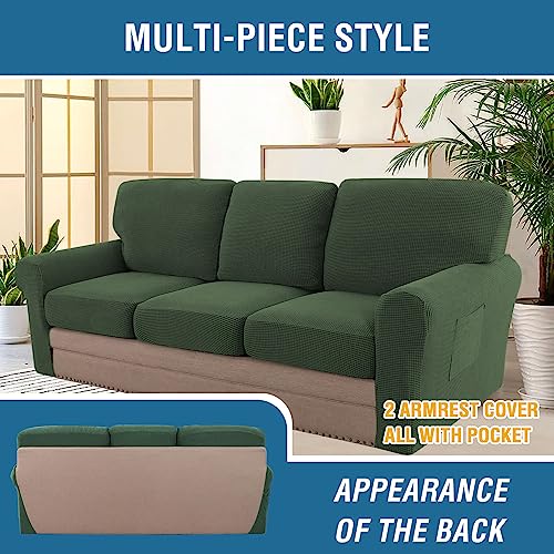 H.VERSAILTEX Multi-Pieces Sofa Covers Stretch Couch Covers Form Fitted Seats and Back Cushions Covers (3 Seat Covers Plus 3 Back Cusion Covers, Bonus 2 Armrest Covers), Bronze Green - color: Bronze Green, size: 3 SEAT COVERS + 3 BACK COVERS+ 2 ARMREST COV