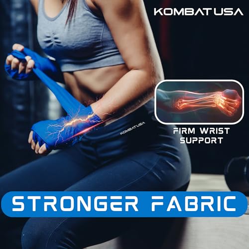 KOMBAT USA 180" Boxing Wraps for Men & Women – Hand Wraps for Boxing Gloves, Muay Thai Wraps, Vendas para Boxeo, Thumb Loop, MMA & Kickboxing Hand Wraps Boxing Training Gear - color: Pack of 3 Blue