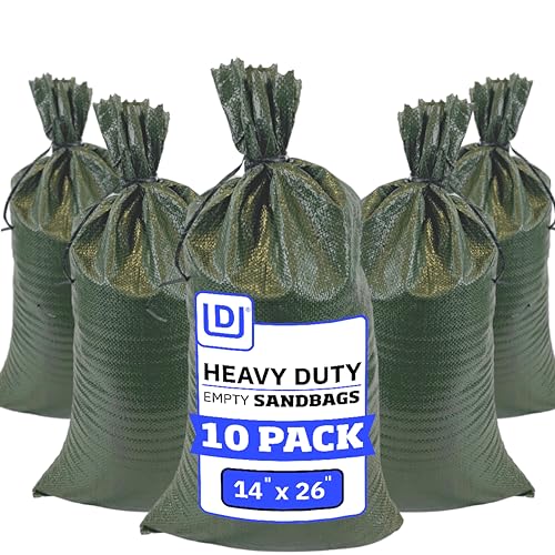 DURASACK Heavy Duty Sandbags with Ties, 14x26, Empty, Green, Pack of 10 | Woven Polypropylene Sandbags for Flood Control with 1600 Hours of UV Protection, 50 lbs Capacity - color: Green, size: 10 Sandbags