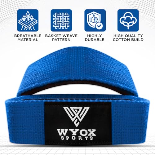 WYOX Figure 8 Lifting Wrist Straps for Weightlifting – Heavy Duty Padded Neoprene Wrist Support, Powerlifting & Strength Training Lift Straps for Deadlifts, Pull Ups, Rows, Shrugs, Gym Training Hand Grip Support for Bodybuilding - color: Blue, size: Stand