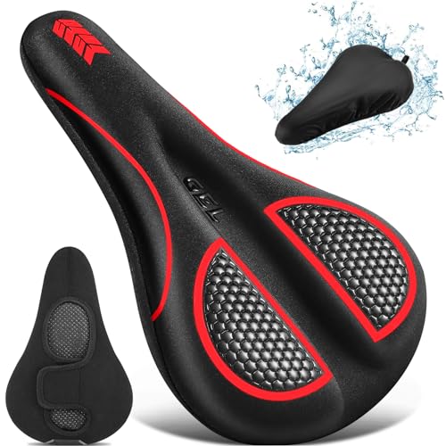 Bike Seat Cushion Gel Padded Bike Seat Cover Extra Soft Comfy for Men Women Comfort,with Peloton Stationary, Exercise, Mountain Bikes, Road & Electric - color: Red