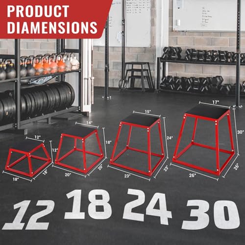 Plyometric Jump Box, Heavy Duty Steel Step Up Box for Workout, Vertical Jump Trainer with Anti-Slip Rubber Pad for Home Gym Strength Training & Conditioning - size: 12+18+24+30 Inch