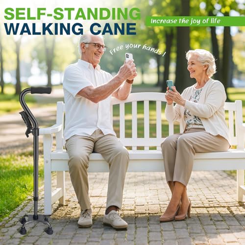 Ciavca Walking Canes for Women & Men, Adjustable Folding Quad Cane, Heavy Duty Walking Sticks Canes for Seniors Balance,Collapsible, Lightweight Self Standing Cane with 2nd Handle and 4-Pronged Base