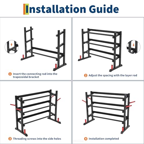 Dumbbell Rack, 3 Tiers Weight Rack for Home Gym, Trapezoidal-Frame & h-Frame Weight Stand for Dumbbells Kettlebells & Weight Plates, 1300LBS Capacity - size: 48.39 x 18.7 x 36.54 Inch