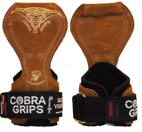 Cobra Grips Weight Lifting Gloves with Adjustable Neoprene Padded Wrist Wraps - Heavy Duty Alternative to Power Lifting Hooks for Deadlifts - color: FIT Brown Leather, size: 4.25 - 7.0"