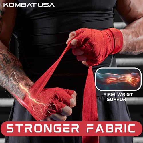 KOMBAT USA 180" Boxing Wraps for Men & Women – Hand Wraps for Boxing Gloves, Muay Thai Wraps, Vendas para Boxeo, Thumb Loop, MMA & Kickboxing Hand Wraps Boxing Training Gear - color: Pack of 5 Red