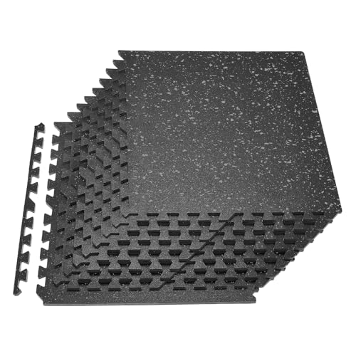VEVOR 0.56Inch 48sq.ft 12 Tiles Gym Flooring for Home Gym, Rubber Top with High Density EVA Foam, 24 x 24In Gym Floor Exercise Equipment Mats, Interlocking Gym Mats, Puzzle Workout Mats, Black & Gray - color: Black & Gray, style: 12 Tiles (48 Sq Ft)