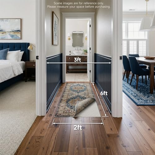 Veken Runner Rug Pad Gripper for Hardwood Floors, Non Slip 2x6 Ft Rug Pads for Area Rugs, Thick Rug Grippers for Tile Floors, Under Carpet Anti Skid Mat, Keep Your Rugs Safe and in Place - size: 2' x 6' (Rectangular), style: White