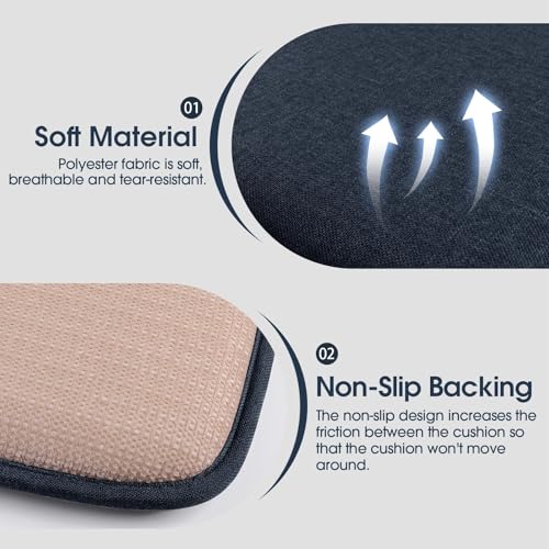 TushGuard Chair Cushions, 4 Pack Memory Foam Chair Pads, Thin Seat Cushion, Kitchen Chair Cushions Set of 4, Anti-Slip Backing & Fixed Straps, 1.4 in Thick, Blue - color: Dark Blue
