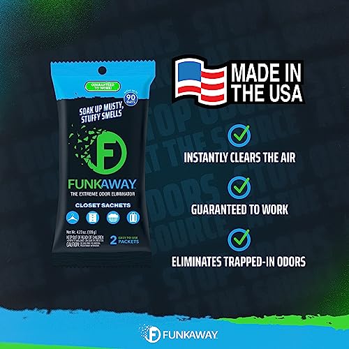 FunkAway Extreme Odor Eliminating Closet Sachet, Odor Absorbing Packet Ideal for Closets, Drawers, Hampers, Attics and Storage Spaces, Fresh Smell for Up to 90 Days (Pack of 8) - size: 3.9 Ounce (Pack of 8), style: Sachet
