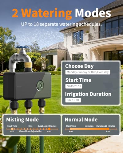 Diivoo Brass 3 Zone WiFi Water Timer | App Remote Control, 18 Irrigation Plans, Rain Delay & Mist Mode for Garden Lawns, Compatible with Alexa/Google Assistant - size: 3 Outlets