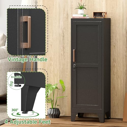 Metal Lockers for Employees,46"Tall Small Locker,1doors Tall Steel Vertical Storage Locker with Shelves,Lockable Steel Cabinet fo Toys,Sports Equipment,File,Snacks,Books-Assembly Required(Black) - color: Black