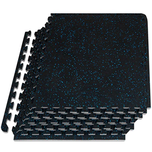 ProsourceFit Rubber Top Exercise Puzzle Mat ½-inch, EVA Foam, Protective Interlocking Tiles for Home Gym Equipment and Workouts; Blue, 24 SQ FT, 6 Tiles - color: Blue, size: 6 Pack (24 SQ FT)
