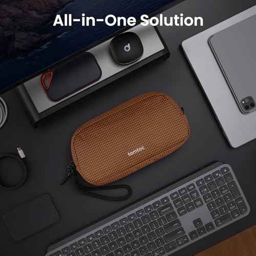 tomtoc Electronics Organizer Travel Case Performance, Water Resistant Bag Cable Tech Pouch Accessories, Carry Storage for Cord, Phone, Cables, Airpods, USB Flash Drive, Daily Items - color: Brown Plaid, size: Small