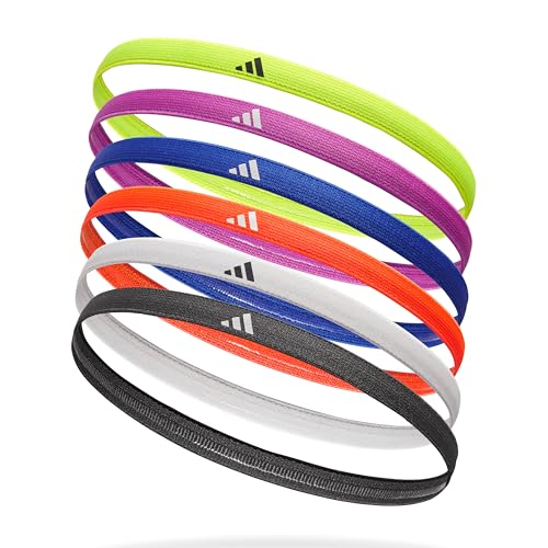 adidas Hairband Set - 6 Thin - Multiple Colors - color: Black, White, Red, Purple, Blue, Yellow