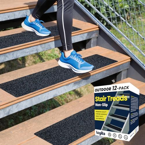 6" x 30" Anti Slip Traction Treads Tape (12-Pack), Pre-Cut Grip Tape for Stair Steps Outdoor, Waterproof Black Non Slip Stair Treads for Floor Safety, Easy to Install - color: Black, size: 6" x 30"