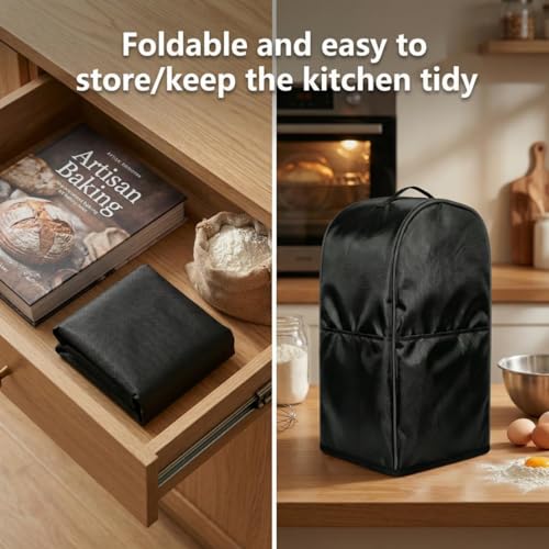 Commercial food mixer cover - a waterproof protective cover suitable for 10 quart vertical mixers, with a handle on the top and pockets on the side; Made of black high-density Oxford cloth - size: Suitable for 10-quart