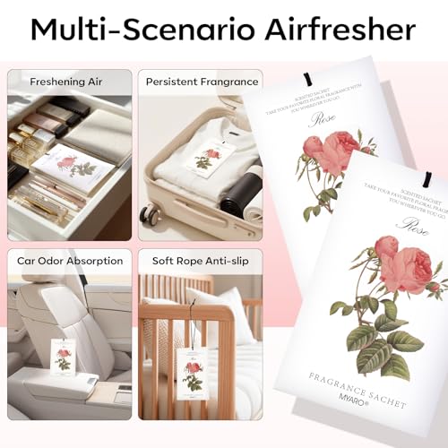 MYARO 12 Pcs Rose Scented Sachets Long Lasting Room Air Freshener Odor Deodorizer Eliminating for Home Drawer Closet Clothes Storage - color: Rose