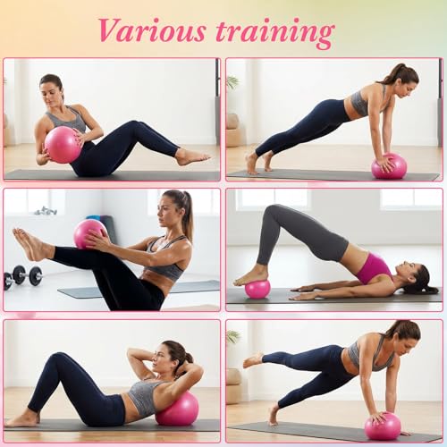 4 Pcs Small Exercise Pilates Ball Bulk 9 Inch Mini Yoga Balls Anti Burst and Slip for Stability, Fitness, Physical Therapy, Stretching & Core Workout at Home Gym Office Class - color: Solid Pink