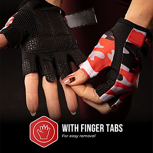 Contraband Pink Label 5217 Women's Design Series Camo Print Lifting and Rowing Gloves (Pair) - Lightweight Vegan Medium Padded Microfiber Amara Leather w/Griplock Silicone - color: Red, size: Large