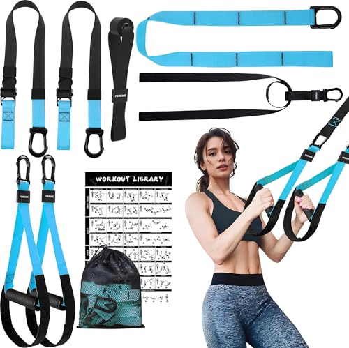 Home Resistance Training Kit | Full-Body Workout with Suspension Trainer Straps, Door Anchor, Handles, and Carrying Bag | Complete Home Gym Equipment - color: Blue