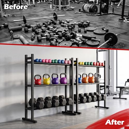 Goplus 3-Tier Dumbbell Rack, 529LB Capacity Heavy-Duty Adjustable Weight Rack Stand for Home Gym, Space-Saving Metal Dumbbell Storage Organizer for Kettlebells, Weight Plates