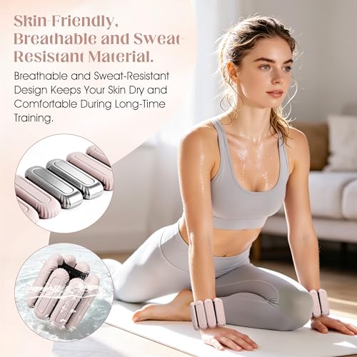 Wrist Weights for Women & Men, 2lb Silicone Wrist Ankle Weights for Pilates, Yoga, Running and Strength Training Comfortable Weighted Bracelet Arm Leg Weights for Fitness, Walking, Gym - color: Beige