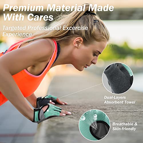 LIFECT Freedom Workout Gloves, Knuckle Weight Lifting Shorty Fingerless Gloves with Curved Open Back, for Powerlifting, Gym, Women and Men - color: Aqua, size: Large
