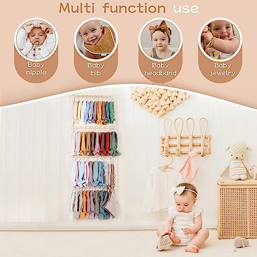 POVETIRE Headband Holder Head Bands Organizer for Girls, Baby Headbands Hair Accessories Organizer Storage Wall Hanging Decor for Nursery Toddler Girls Room - color: Macrame