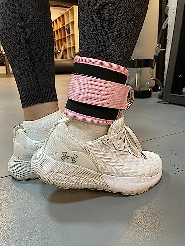 Fitness Ankle Straps for Cable Machines, 2 Pack Comfortable Adjustable Padded Ankle Wrist Cuffs, Kickback Glute Workouts for Men Women, D-Ring Leg Straps with Neoprene Padding - color: single-pink