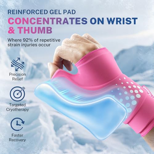 Thumb & Wrist Ice Pack Wrap, Thickened Ice Gel Pad, Ergonomic Fit, Long Lasting Cold & Warm for Carpal Tunnel Relief, Arthritis, Computer Overuse Injuries, Post-Surgery, Post-Workout, Pink, Size S/M - size: S/M, style: Pink
