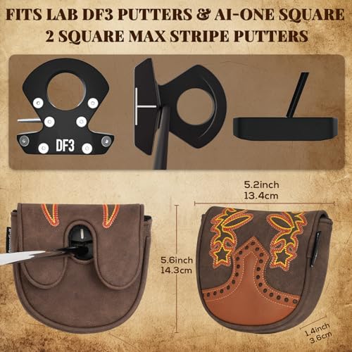 Craftsman Golf Cowboy Western Retro Brown Durable Golf Headcover Head Cover fits up to 460cc Driver for Fairway Wood Hybrids Rescue Putter Protector - style: DF3 putter cover