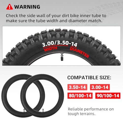 AR-PRO (2-Pack) 3.00/3.50-14 90/100-14 Dirt Bike Inner Tubes with TR4 Straight Valve, Replacement Heavy Duty Inner Tube for 3.50-14, 3.00-14, 80/100-14, 90/100-14 Dirt Pit Bike Tires - size: 3.00/3.50-14 (90/100-14)