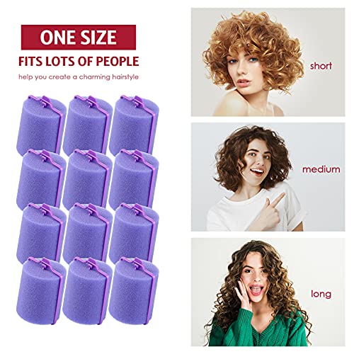 Syhood 12 Pcs Jumbo Foam Sponge Hair Rollers 1.89 Inch Soft Sleeping Curlers Flexible Large Foam Rollers and Rat Tail Comb for Hair Styling(Purple) - color: Purple
