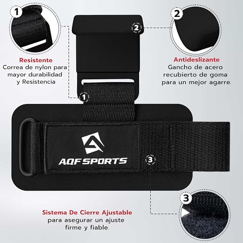 AQF Weight Lifting Hooks (Pair) - Neoprene Padded Wrist Strap for Deadlift - color: Black