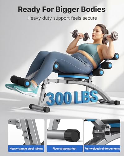 MERACH Ab Machine, Adjustable Ab Trainer, Sit Up Exercise Equipment 330LBS | Multi-Functional Adjustable Ab Workout Bench, Home Gym Equipment, Automatic Rebound, Core Ab Training - color: Black Blue