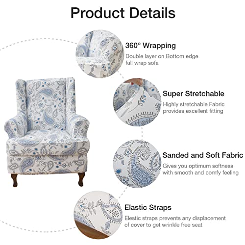 NILUOH Wingback Chair Slipcover 2 Pieces, Stretch Spandex Wingback Chair Covers Washable Slipcover for Wingback Armchairs Non-Slip Furniture Protector with Elastic Bottom for Living Room - color: D