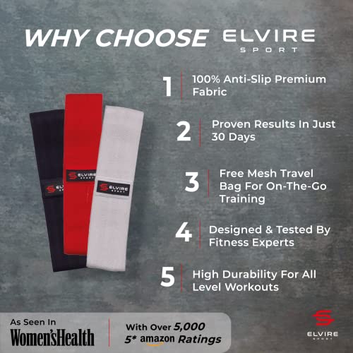 ELVIRE Fabric Resistance Bands for Working Out | Exercise Bands Resistance Bands Set of 3 | Booty Bands for Women Workout Bands Resistance Loops | Leg Bands for Working Out Glute Bands, Squat Bands - color: Red & Charcoal