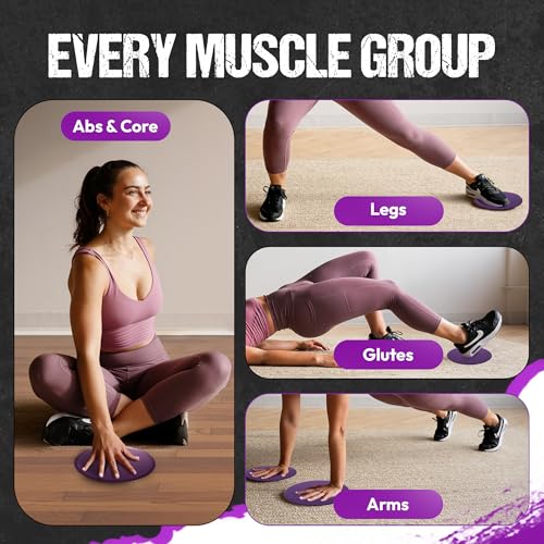 Gliding 9” Sliders for Working Out on Any Floor, 1 Pair + 4 Videos | The Original Exercise Gliders, Discs for Full Body Fitness, Pilates, Core, Physical Therapy and Resistance Workouts - color: Purple