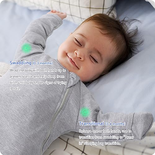 Premium Soft Cotton Transitional Baby Swaddling Sack with Arms Up & Sleeves 0-3 Months, Mitten Cuffs, 2-Way Zipper, Sleeping Sacks for Newborns - Calms Startle Reflex, Boys & Girls Sleep Bag - color: Classic Gray, size: S ( 0-3 Months, 6-14 Lbs )