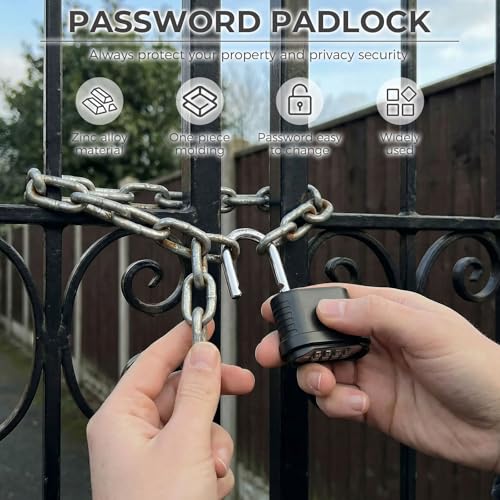 6 Pack Heavy Duty Combination Lock Weatherproof, 4 Digit Combination Padlock Outdoor, Resettable Brass Combination Locks for Gate Locker Shed Garage Fence Gym Storage Unit(Black) - color: Black