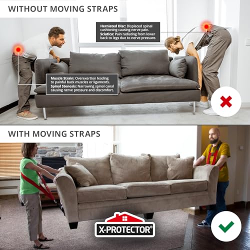 X-Protector Moving Straps - 2 Pairs - Lifting Straps for 2 Movers - Move Furniture Easily and Safely - Perfect for Lifting & Moving Heavy Objects (Adjustable Length 50-118 in)