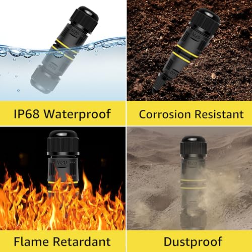 NineLeaf 48PK Waterproof Electrical Cable Connector 3-Pin Push-in Type, IP68 Outdoor M20 Wire Connector 5-12mm, Fast Press-fit Junction Box for Garden and Landscape Lighting Projects - size: 48PK, style: Press Type