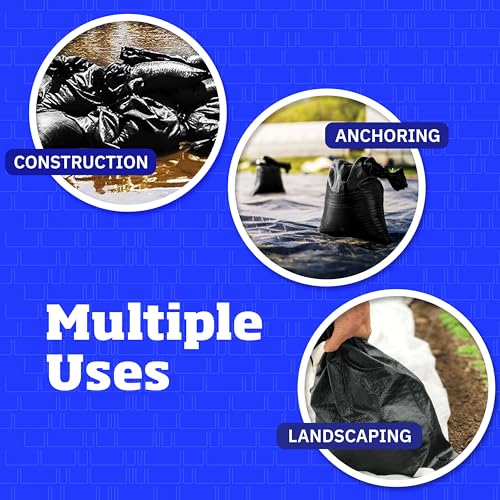 DURASACK Heavy Duty Sand Bags with Tie Strings Empty Woven Polypropylene Sand-Bags for Flood Control with 1600 Hours of UV Protection, 50 lbs Capacity, 14x26 inches, Black, Pack of 50 | Woven Polypropylene Sandbags for Flood Control with 1600 Hours of UV