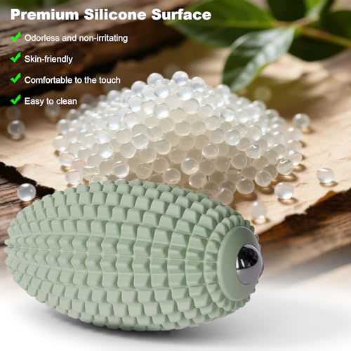 HODEMI Vibrating Massage Ball with Magnetic Rolling Head, Handheld High-Frequency Vibration Massager, 3 Speed Levels, Rechargeable Silicone Massage Roller for Gym, Office, and Travel Use (Green) - color: Green
