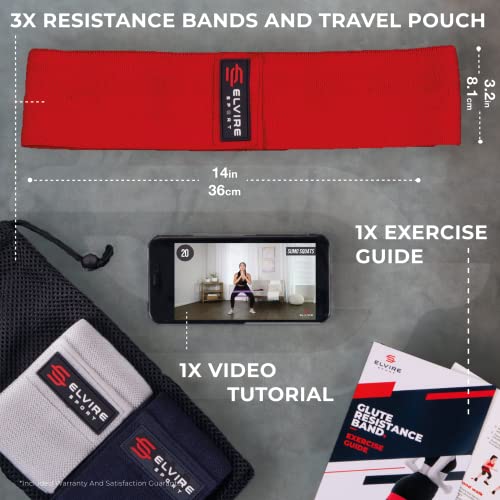 ELVIRE Fabric Resistance Bands for Working Out | Exercise Bands Resistance Bands Set of 3 | Booty Bands for Women Workout Bands Resistance Loops | Leg Bands for Working Out Glute Bands, Squat Bands - color: Red & Charcoal