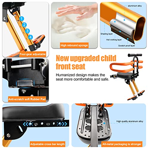 Child Bike Seat for Adult Bike,Retractable Baby Bike Seat Front Mounted for Children 2-6 Years Old - color: gold